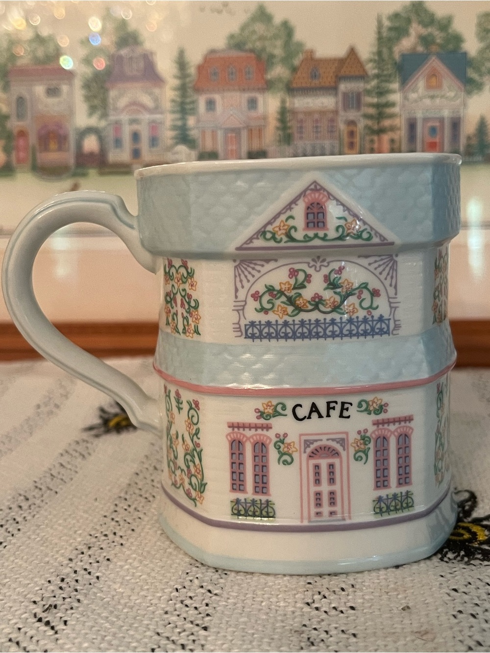 LENOX Village Cafe Decorative Porcelain Mug in Light Blue, Vintage 1990s